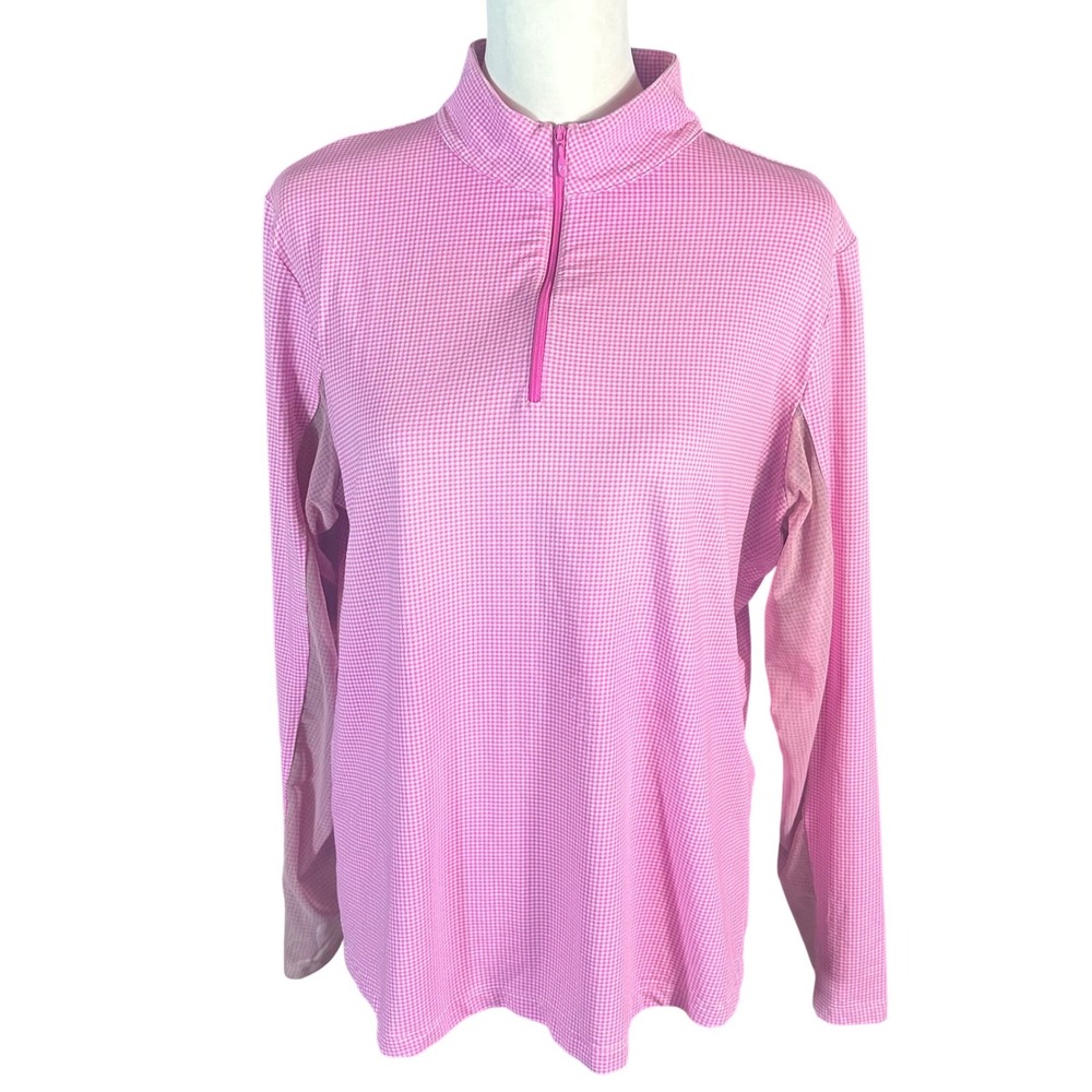 IBKÜL Quarter-Zip Pullover Women XL Pink Gingham UPF 50+ Long Sleeve Top